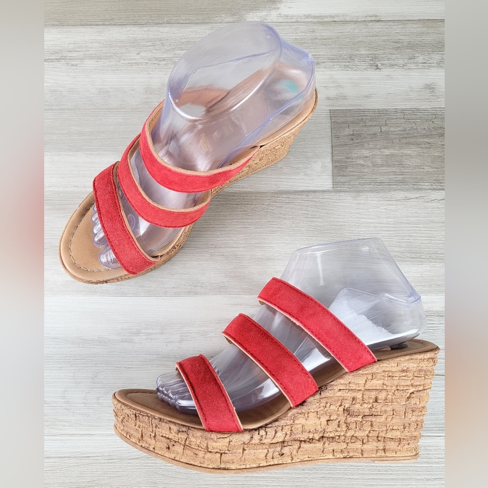 Mariella Red Suede Cork Wedge Sandals Women's Size 8 - Picture 4 of 16